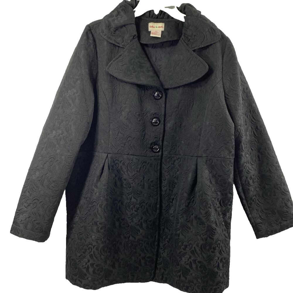 Toffee Apple Dress Coat Womens XXL Black Floral Button Up Jacket Pockets Unlined